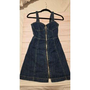 H&M Size2 Jean Mini Dress Denim Dress Zip Y2K Cowgirl Rodeo Rockabilly Festival
